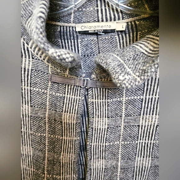 Vintage Chiaramente Large Wool Blend Checkered Wide Leather Buckle Cardigan - Picture 5 of 9